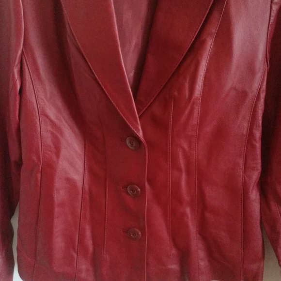 #10 Copy PRICE REDUCED V VINTAGE LEATHER Burgundy Princess Seamed Blazer Jacket - Picture 4 of 6